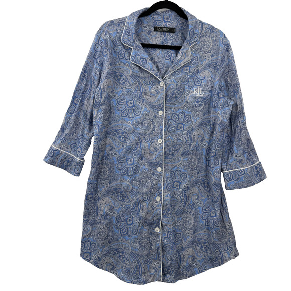 Lauren‎ Ralph Lauren Women’s 3/4 Sleeve Collar Crop Floral Sleep Shirt Size L - Picture 1 of 10